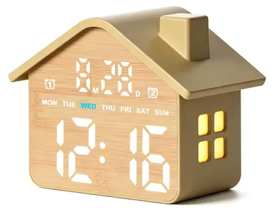 Digitalwecker Hausdesign Holzoptik LED 2 Alarme Schlummerfunktion