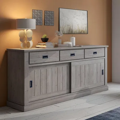 Produktbild von Malonno - Sideboard, 220x50x95h cm Grau Eiche, 2 Regalböden