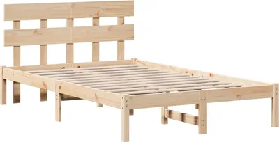 Zdjęcie produktu dla vidaXL Rama łóżka z zagłówkiem brązowa 120 x 200 cm lite drewno sosnowe