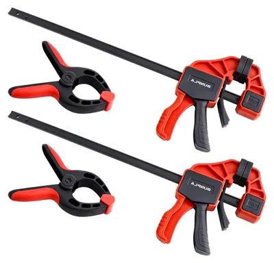 Produktbild von 4 Stück Einhandzwingen und Federzwingen Set, Spannweite 305 mm, Dehnbereich 440 mm, Spannkraft