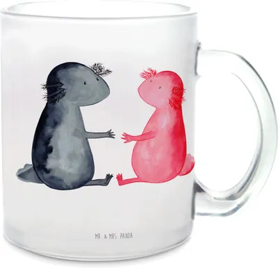 Produktbild von Mr. & Mrs. Panda Teetasse Glas Axolotl Liebe - Transparent - Geschenk, Pott, Tee Tasse, Häferl, Teeglas, Valentinstag, Trinkglas, Lurch