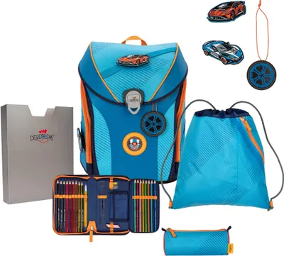 Produktbild von DerDieDas ErgoFlex MAX Superflash Schulranzenset 5-teilig Supercar hellblau