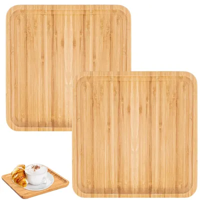 Bambus-Tablett 2er-Set, quadratisch, 18x18x2 cm