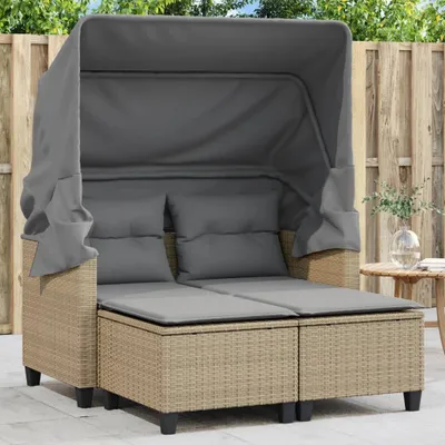 Produktbild von vidaXL Gartensofa 2-Sitzer mit Dach und Hockern Beige Poly Rattan