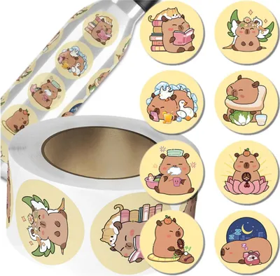 Produktbild von Kawaii Capybara-Rundaufkleber auf einer Rolle, 500 Stück, bunte DIY-Dekoration für Kinder