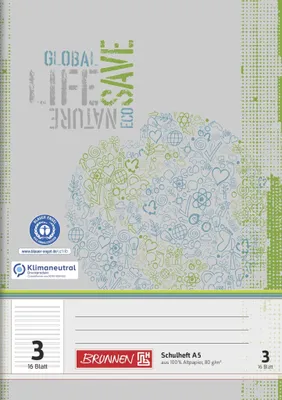 Produktbild von BRUNNEN Schulheft A5 Lineatur 3 mit Rand 16 Blatt Recyclingpapier