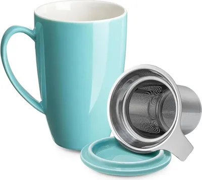 Produktbild von Porzellan Teetasse Mit Sieb Und Deckel, 450ml, Türkis