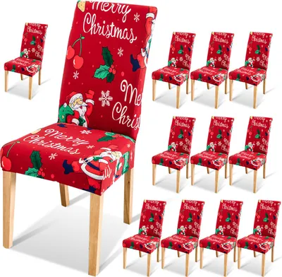 Produktbild von Jayseuw Stuhlhussen Weihnachten Weihnachten Stuhlbezug Digitaldruck Elastische Sitzbezüge Stretch Hohe Rückenlehne Schonbezüge für Christmasel Bank 12er