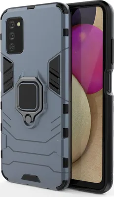 Produktbild von Mobigear Armor Ring  Samsung Galaxy A03s Hülle Hardcase Backcover Stoßfest mit Ringhalter - Blau