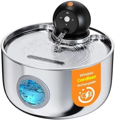 Produktbild von Katzenbrunnen Kabellos mit Bewegungsmelder Batteriebetrieb: Trinkbrunnen für Katze Edelstahl - 2.6L Katzen Trinkbrunnen mit Sensor - Katzentrinkbrunnen Akku für 30 Tage Betrieb - Wasserbrunnen Leise