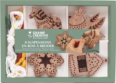 Produktbild von Graine Creative Holz-Stickanhänger Weihnachtsdeko Set - 8 Stück