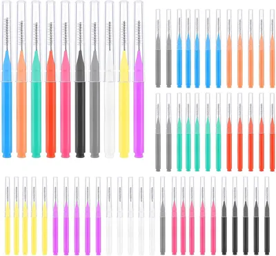 Produktbild von Interdentale Bürsten Set, 50 Stück, 6 Größen, 10 Farben, für Zahnzwischenräume