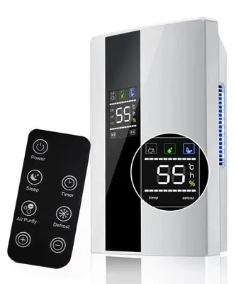 Image de Déshumidificateur et purificateur d'air 2 en 1 - Pour la maison et la chambre - Fonctionnement silencieux ≤50 dB - Capacité de 0,5 à 2,2 litres par 24 heures - 90 W - 220 V - Télécommande - Noir