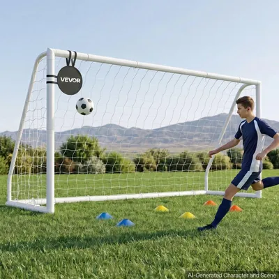 Image de VEVOR But de Football 3,65x1,82 m Cage de Foot en PVC avec Filet en PE, pour Cour Stade Extérieur, Résistant aux Intempéries, Équipement d'Entraînement de Football Portable, Avec Cible et Cônes