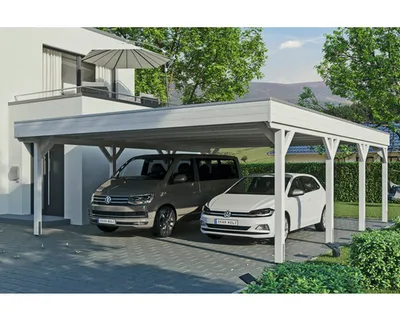 Produktbild von Doppelcarport SKAN Holz Grunewald inkl. EPDM Folie 622 x 796 cm weiß