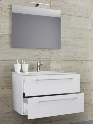 Produktbild von VCM 3-tlg. Waschplatz Waschtisch | Waschbecken Unterschrank Breite 60 cm | Badmöbel Set hängend mit einer Schublade Spiegel | Badinos