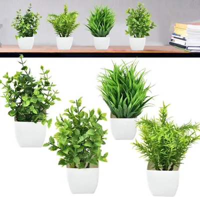 Imagen del producto de Flores artificiales en maceta de plástico, color verde y blanco, planta decorativa, 2 unidades, para el hogar