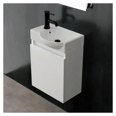 Produktbild von Waschbeckenunterschrank für Gäste-WC | Waschbecken mit Unterschrank 45 cm Breite | Kleiner Schrank in Weiß | Badezimmermöbel Set