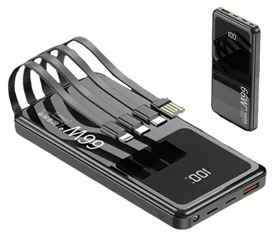 Produktbild von Powerbank 20.000 mAh mit 66 W, 3 integrierten Ladekabeln, PD 20 W, digitaler LED-Anzeige & LED-Taschenlampe