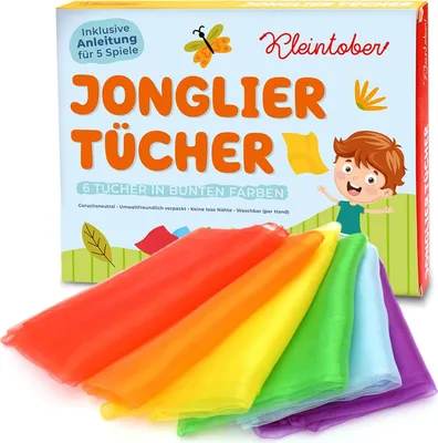 Produktbild von Kleintober Jongliertücher Set l 6 sensorische Chiffontücher zum Tanzen und Jonglieren inklusive Anleitung für erste Spiele