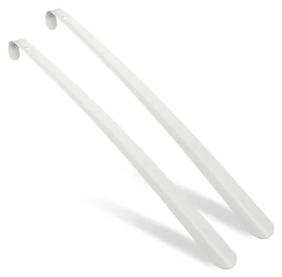 Productafbeelding van Relaxdays set van 2 schoenlepels, 58,5 cm lang, metalen schoenlepels, stevig, met ophangoog, hulpmiddel om schoenen aan te trekken, wit