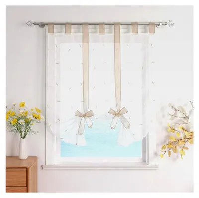 Produktbild von Raffrollo mit Schlaufen, transparente Gardine für die Küche, Bindegardine mit Stickerei, Voile Sand, BxH 120x140cm