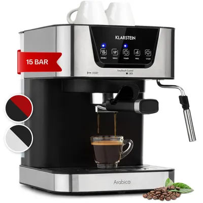 Zdjęcie produktu dla Klarstein Ekspres kolbowy 1,5 L na 2 filiżanki kawy, Mini ekspres ze spieniaczem do mleka, 15 barów, Mały kolbowy ekspres do kawy, Dobry ekspres do espresso, Ekspresy ze stali nierdzewnej 1050 W