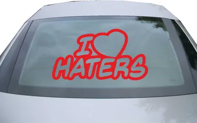 Produktbild von Indigos UG - Aufkleber Heckscheibe & Motorklappe DE6014 - rot - 600x328 mm - i Love haters - Auto Scheiben Fenster Heckklappe Tuning Racing JDM - Die cut