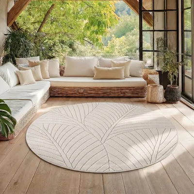 Immagine prodotto di Homebyhome Tappeto da Esterno Design Boho Moderno Effetto 3D Resistente ai Raggi UV Ideale per Terrazza Soggiorno Cucina Dimensioni: 200 cm Rotondo