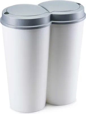Obrázek produktu pro HowHomely | Odpadkový koš - 50 l - Odpadkový koš, odpadkový box, odpadkový koš kuchyňský - Bílý a šedý - Dvoukomorový odpadkový koš