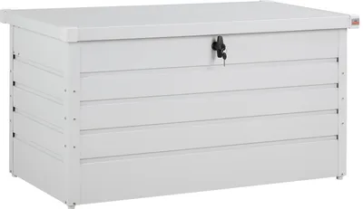 Produktbild von GARDEBRUK® Auflagenbox 385L Volumen Metall Abschließbar Gasdruckfeder 120x62cm Wetterfest Garten Balkon Keller Gartenbox Gartentruhe Hellgrau