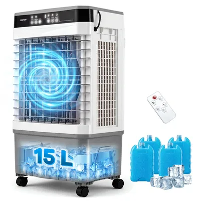 Produktbild von COSTWAY Luftkühler mit Wasserkühlung, mobile Klimaanlage ohne abluftschlauch leise, Kühlventilator mit 12H Timer, 2 Modus & Rollen Verdunstungskühler