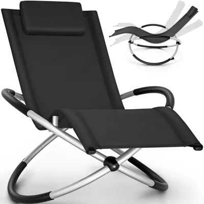 Image de tillvex® Chaise longue de jardin noire Chaise longue de relaxation Chaise longue à bascule Chaise longue de camping oscillante