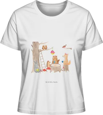 Produktbild von Mr. & Mrs. Panda Kurzarmshirt Damen Waldtiere Picknick Größe XL - Weiß - Geschenk, Eichhörnchen, Shirt Mit Print, Basic T-Shirt, Oberteil, Wald, Hase, Sommershirt, Maus