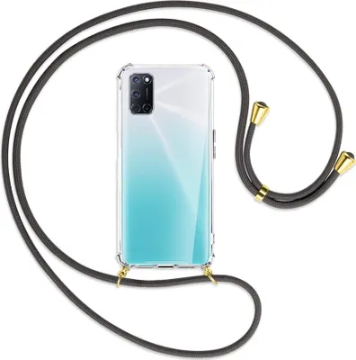 Produktbild von Handykette Backcover-Schutzhülle mit Band (Metall goldfarben) für Oppo A52 / A72 / A92 - dunkelgrau