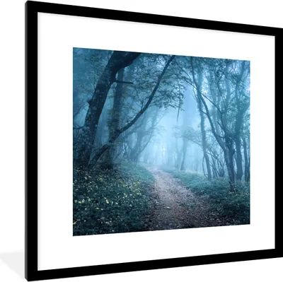 Produktbild von MuchoWow® Gerahmtes Poster Bäume - Natur - Nebel 40x40 cm - Poster mit Schwarzem Bilderrahmen Wandposter Rahmen Foto Bilder - Poster - Plakat im Rahmen
