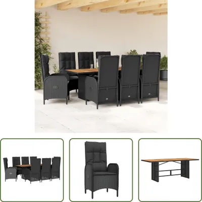 Produktbild von The Living Store 9-tlg. Garten-Essgruppe mit Kissen Schwarz Poly Rattan