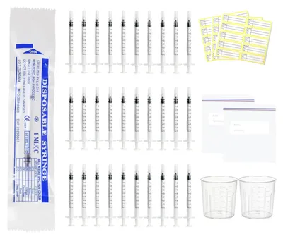 Zdjęcie produktu dla 30 strzykawek po 1 ml z końcówkami i miarkami do odmierzania płynów