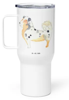 Produktbild von Mr. & Mrs. Panda Thermos-Becher Hund Australien Shepherd - Weiß - Geschenk, Spruch, Thermobecher, Teebecher, Teetasse, Großer, thermosbecher, Kaffee-to-go-Becher, Sprüche