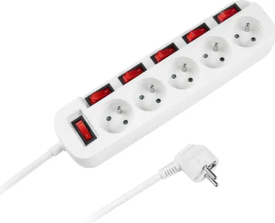 Obrázek produktu pro Prodlužovací kabelová lišta Rebel se 6 vypínači 5 zásuvkami 1,5 m 16A 3680W