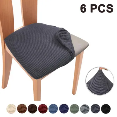 Produktbild von 6-teiliges Set Stretch-Jacquard-Stuhlsitzbezüge aus hochwertigem 95 % Polyester / 5 % Elasthan-Material – weich, dehnbar, knitterfrei und mit integriertem Gummisaum für sicheren Sitz. Ideal für Esszimmerstühle mit Sitzmaßen von 36–46 cm (L/B) und 3–5 cm Dicke. Die staubabweisenden, abnehmbaren und maschinenwaschbaren Bezüge schützen effektiv vor Gebrauchsspuren und erern im Handumdrehen das Erscheinungsbild Ihrer Möbel – besonders praktisch im Alltag mit Kindern oder Haustieren.