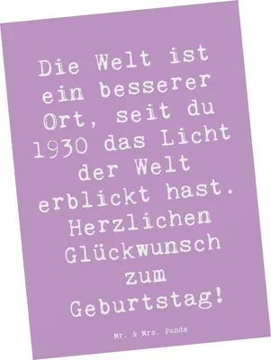 Produktbild von Mr. & Mrs. Panda Ansichtskarte Spruch 1930 Geburtstag - Lavendeltraum - Geschenk, Herzlichen Glückwunsch zum, Jahrgangsfeier, Erinnerungen, Die Welt ist ein besserer Ort