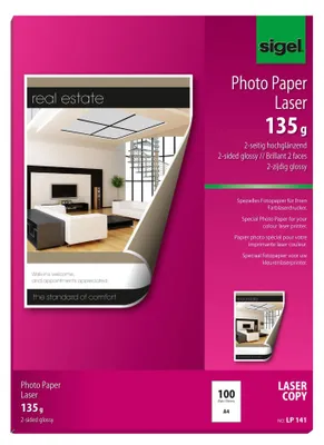 Produktbild von SIGEL LP141 Fotopapier für Farb-Laser/-Kopierer, 2-seitig hochglänzend, 135 g/m², A4, 100 Blatt