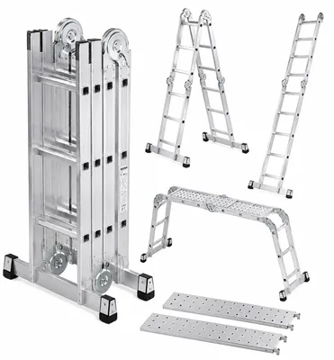 Produktbild von Hammersmith SuperLadder Multifunktionsleiter Aluleiter Mehrzweckleiter 3,4 m 150 kg 12 Sprossen inkl. Arbeitsplattformen, KI-generiertes Bild