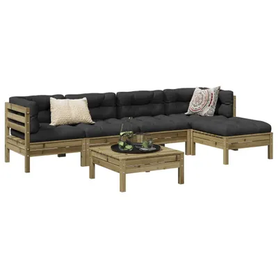 Image de ensemble de 6 canapés de jardin avec coussins Pin imprégné