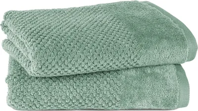 Produktbild von Pure Label 2-TLG Handtücher Set mit Aufhängeschlaufen aus Baumwolle, saugstark und weich | 2er Pack Handtücher 50x100 cm aus Baumwolle, Grün-Salbei