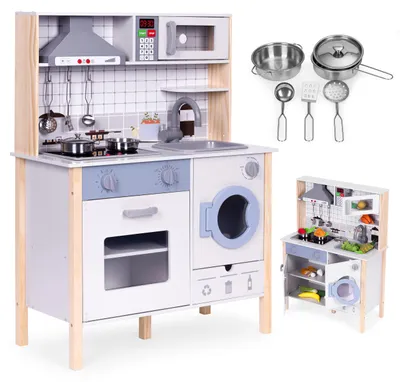 Produktbild von Holzküche für Kinder mit Geräuschen, LED-Backofen, Waschmaschine und Küchenzubehör von ECOTOYS