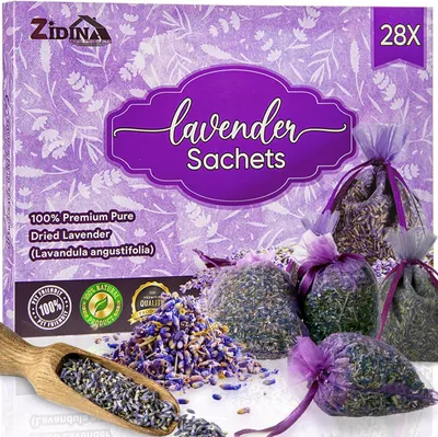 Produktbild von Lavendelsäckchen – 28 Säckchen mit getrocknetem Lavendel für Schrank, Haus und Auto – natürlicher Raumduft, Mottenabwehrmittel und beruhigender Lavendelduft