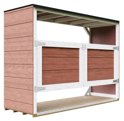 Produktbild von Mülltonnenbox 3er 240L Aus Wetterfest LP Smartside Holz, Mülltonnenverkleidung mit Türen, Garten Mülltonnenbox, Moderne garten box Außen – Timbela M982A-REDWOOD RED