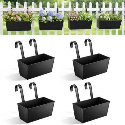 Obrázok produktu pre Závesné kvetináče sada 4 ks, 24,5 cm, čierna, na balkón